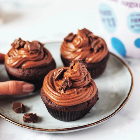 Make healthy chocolate cupcakes with no sugar chocolate frosting.
