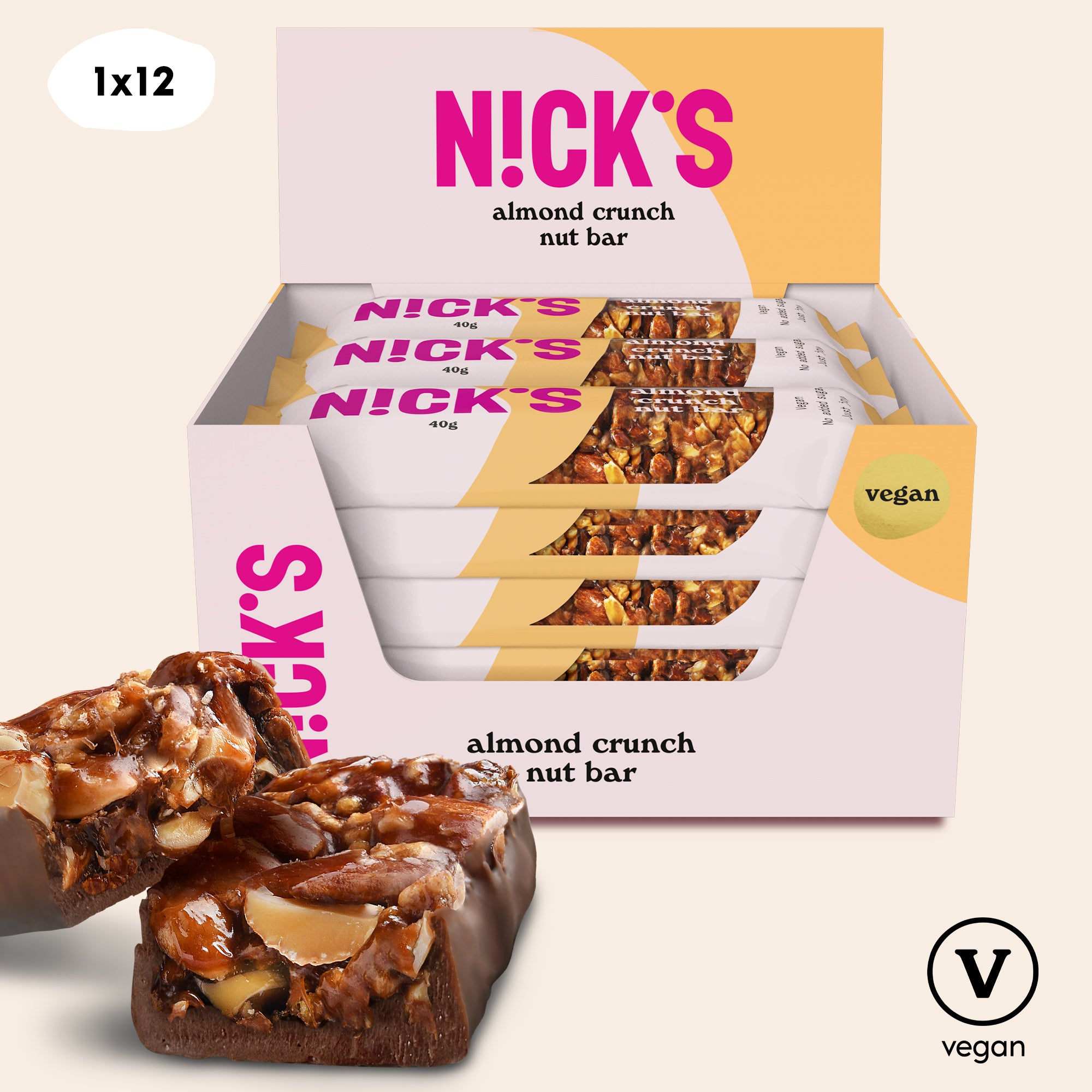 Nut bar Almond crunch 12 x 40g N!CK'S UK